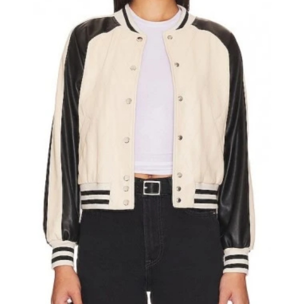 Central Park West Issa Quilted Bomber in Ivory and Black NWT Size Large